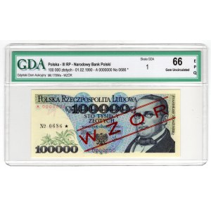 100 000 złotych 1990, seria A, WZÓR No. 0686