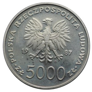 PRÓBA NIKIEL, 5 000 złotych 1987, Jan Paweł II - popiersie z krzyżem