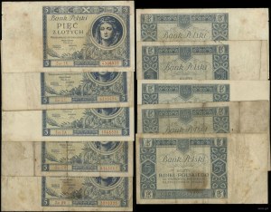 Poland, set: 5 x 5 gold, 2.01.1930