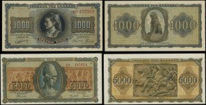 Greece, set: 1,000 drachmas and 5,000 drachmas, 21.08.1942 and 19.07.1943