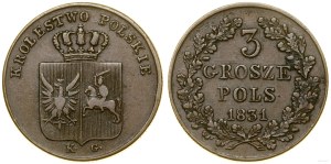 Poland, 3 pennies, 1831 KG, Warsaw