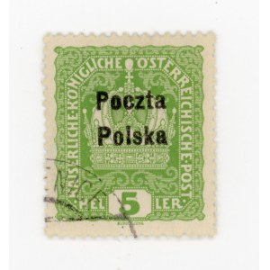Myslenice, cashier stamp for 5 hal. with local overprint, guarantee (122)