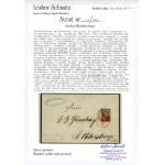 First Polish stamp 1860, in blue and dark pink colors on letter, attestation (135)