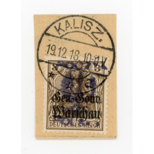 Kalisz, wydanie II, znaczek za 3 f. na wycinku z lokalnym nadrukiem (159)