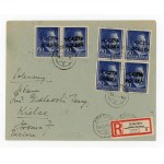 Końskie, registered letter dated 14.2.45 to Kielce with stamps with local overprint, guarantee (220)