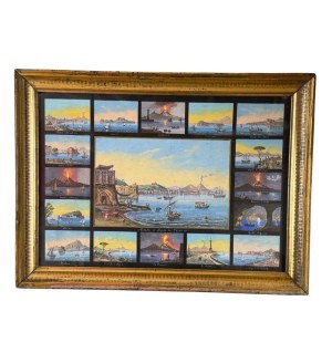 ANONIMO, 17 paintings grouped on a single sheet depicting places in Naples