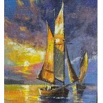 UNIDENTIFIED ARTIST, Coastal view with boats at sunset