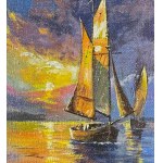 UNIDENTIFIED ARTIST, Coastal view with boats at sunset