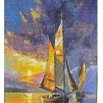 UNIDENTIFIED ARTIST, Coastal view with boats at sunset