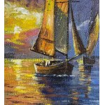UNIDENTIFIED ARTIST, Coastal view with boats at sunset