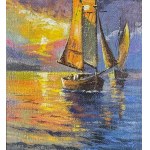 UNIDENTIFIED ARTIST, Coastal view with boats at sunset