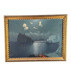 UNIDENTIFIED ARTIST, Moonlit landscape of the Aragonese Castle of Ischia (Ischia Ponte area).