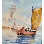 SCUOLA NAPOLETANA, View of the Neapolitan coastline with Mount Vesuvius erupting