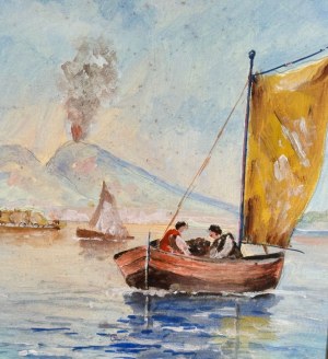 SCUOLA NAPOLETANA, View of the Neapolitan coastline with Mount Vesuvius erupting
