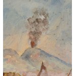 SCUOLA NAPOLETANA, View of the Neapolitan coastline with Mount Vesuvius erupting