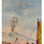 SCUOLA NAPOLETANA, View of the Neapolitan coastline with Mount Vesuvius erupting