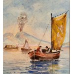 SCUOLA NAPOLETANA, View of the Neapolitan coastline with Mount Vesuvius erupting
