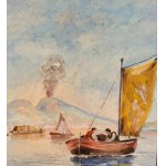 SCUOLA NAPOLETANA, View of the Neapolitan coastline with Mount Vesuvius erupting