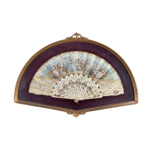 Neoclassical figure fan in display case