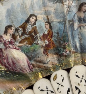 Neoclassical figure fan in display case