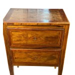 Pair of walnut veneered bedside tables in Louis XVI style
