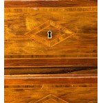Pair of walnut veneered bedside tables in Louis XVI style