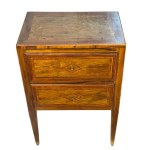 Pair of walnut veneered bedside tables in Louis XVI style