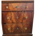 Three-drawer walnut veneered small chest with solid top