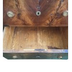 Three-drawer walnut veneered small chest with solid top