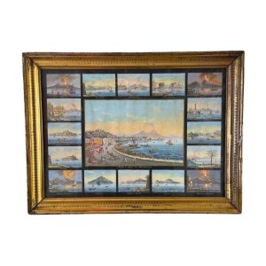 ANONIMO, 17 paintings grouped on a single sheet depicting places in Naples