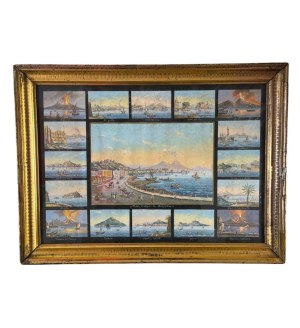 ANONIMO, 17 paintings grouped on a single sheet depicting places in Naples