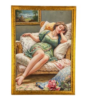 SCUOLA ITALIANA, Portrait of a woman on a sofa