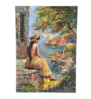 Marino Faliero, View of the Amalfi coast with a female figure - Marino Faliero