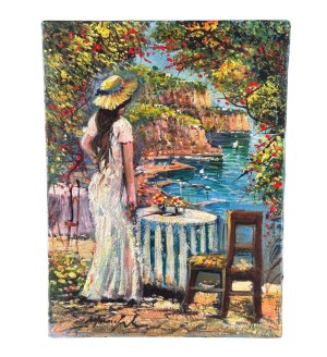 Marino Faliero, View of the Amalfi coast with a female figure - Marino Faliero