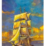 UNIDENTIFIED ARTIST, Coastal view with a boat at sunset