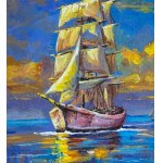 UNIDENTIFIED ARTIST, Coastal view with a boat at sunset