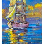 UNIDENTIFIED ARTIST, Coastal view with a boat at sunset