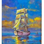 UNIDENTIFIED ARTIST, Coastal view with a boat at sunset