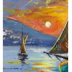 UNIDENTIFIED ARTIST, Coastal view with boats at sunset