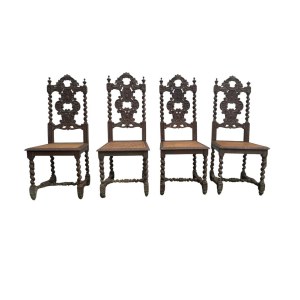 Set of 4 carved wood dining chairs