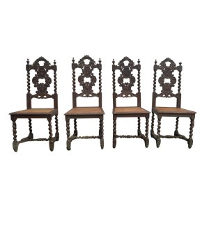 Set of 4 carved wood dining chairs