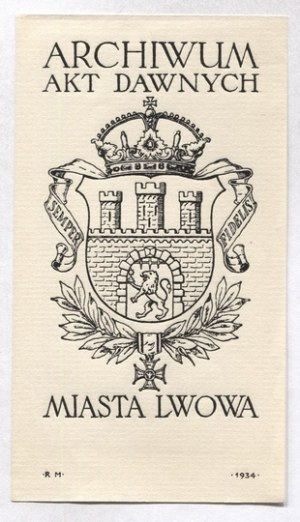 Ex-libris of R. Meczicki for the Archive of Historical Records of the city of Lviv. 1934.