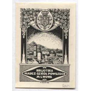 Ekslibris R. Mękickiego dla Bibljoteki Naucz. Szkół Powszech. m. Lwowa, 1925.