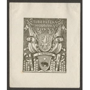 Ekslibris R. Mękickiego dla Bibljoteki Wojskowej D.O.K. N-o X w Przemyślu, 1922.