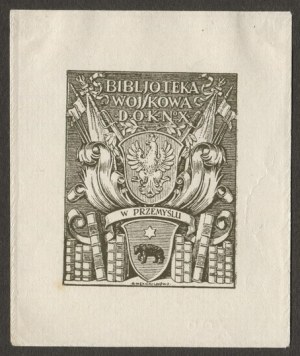 Ex-libris of R. Mękicki for the Military Bibljoteka Wojskowa D.O.K. N-o X in Przemyśl, 1922.
