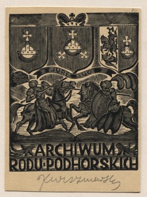 Ex-libris of K. Vishnevsky for the Podhorski archives. 1943.