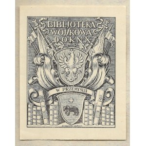Ekslibris R. Mękickiego dla Bibljoteki Wojskowej D.O.K. N-o X w Przemyślu, 1922.