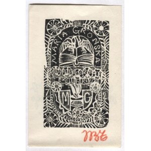 Ekslibris J. Tłomakowskiego dla M. Grońskiej. 1972.