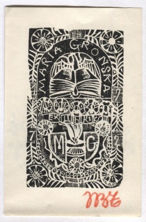 The ex-libris of J. Tlomakowski for M. Gronska. 1972.