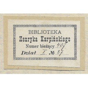 [KARPIŃSKI Henryk]. Biblioteka Henryka Karpińskiego.